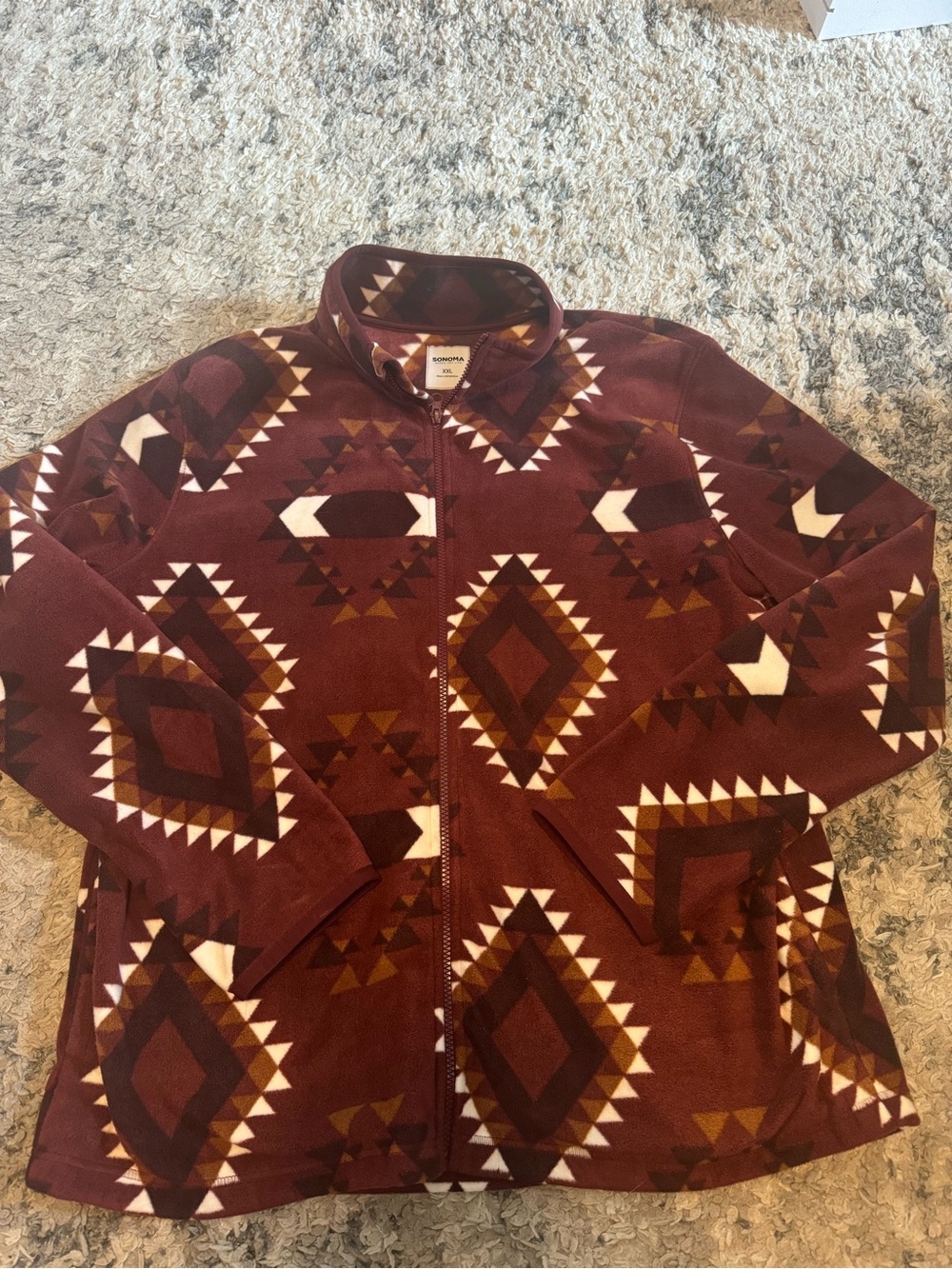 Sonoma Burgundy Geometric Full-Zip Fleece Jacket